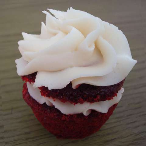 Cupcake category: Red-velvet mini-cupcake with vanilla buttercream frosting